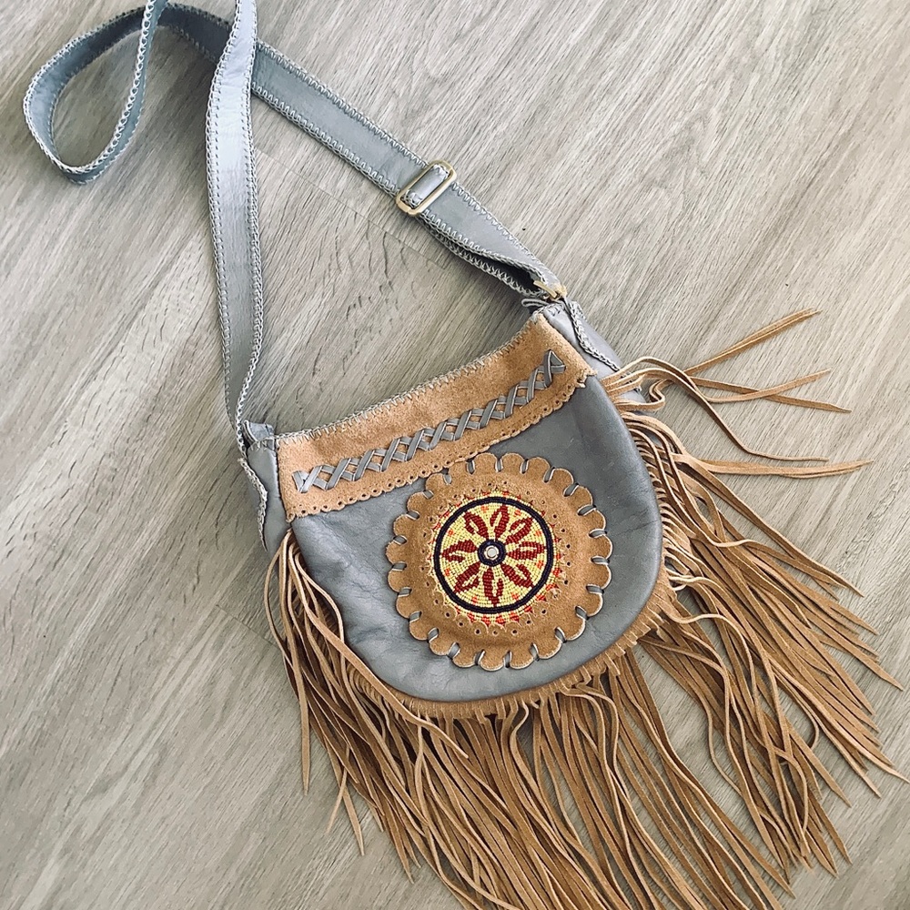 World Family Ethnic Fringe Leather Bag